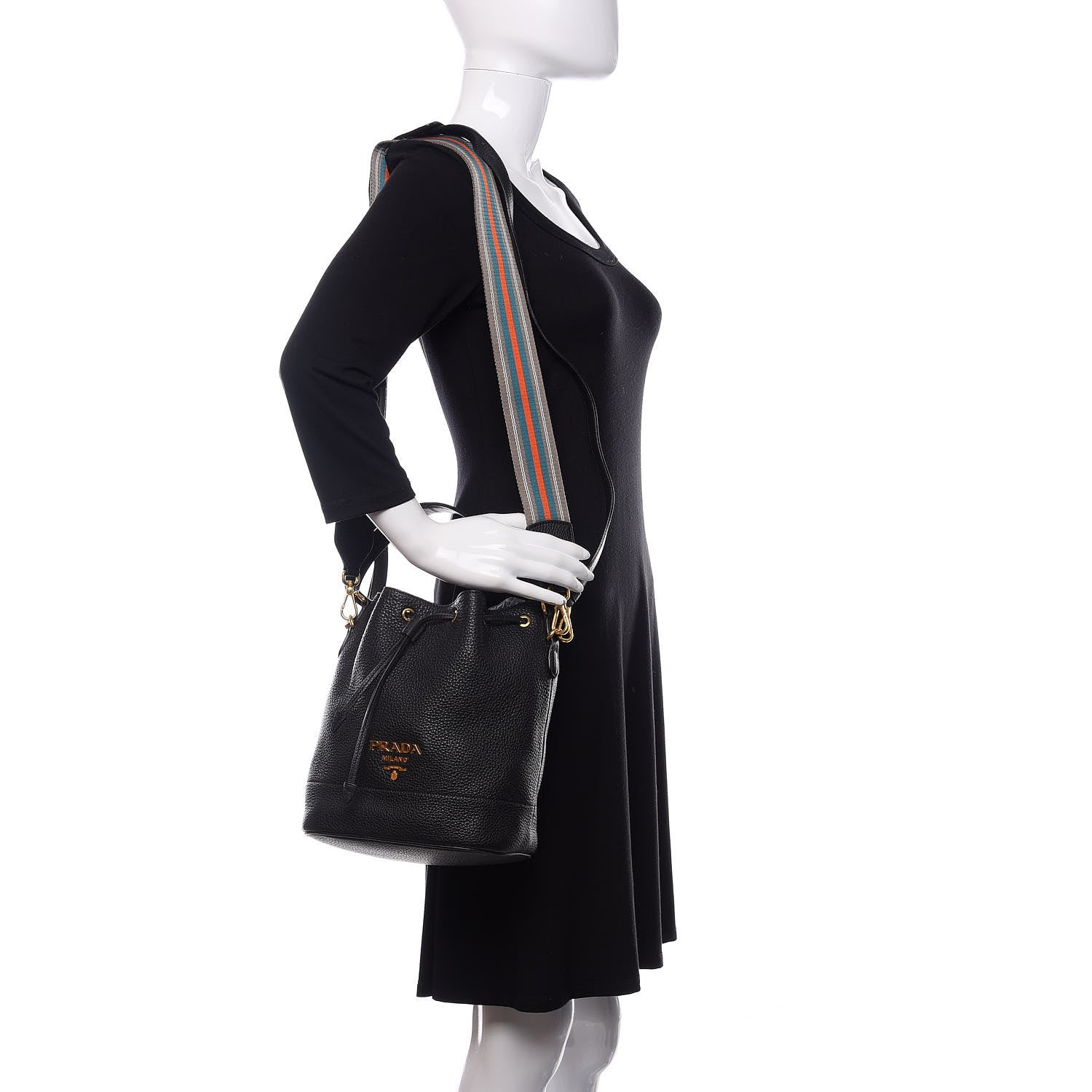 Prada Vitello Daino Drawstring Bucket Black 2 of 10