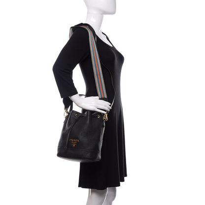Prada Vitello Daino Drawstring Bucket Black 2 of 10
