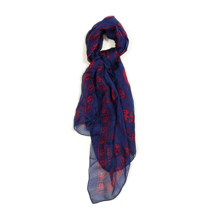 Alexander McQueen Silk Chiffon Skull Scarf Blue Pink 1 of 4