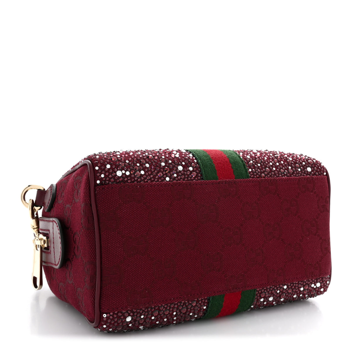 Crystal Canvas GG Monogram Textured Dollar Calfskin Web Mini Ophidia Top Handle Bowler Bag Rosso Ancora