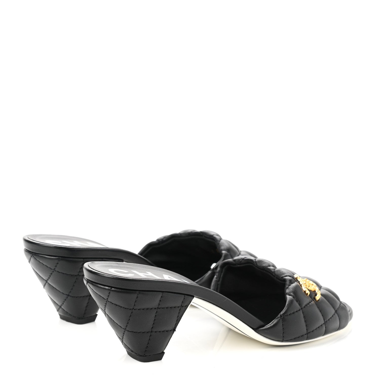 Chanel Lambskin Quilted Textured CC Mules 37 Black 4 of 9
