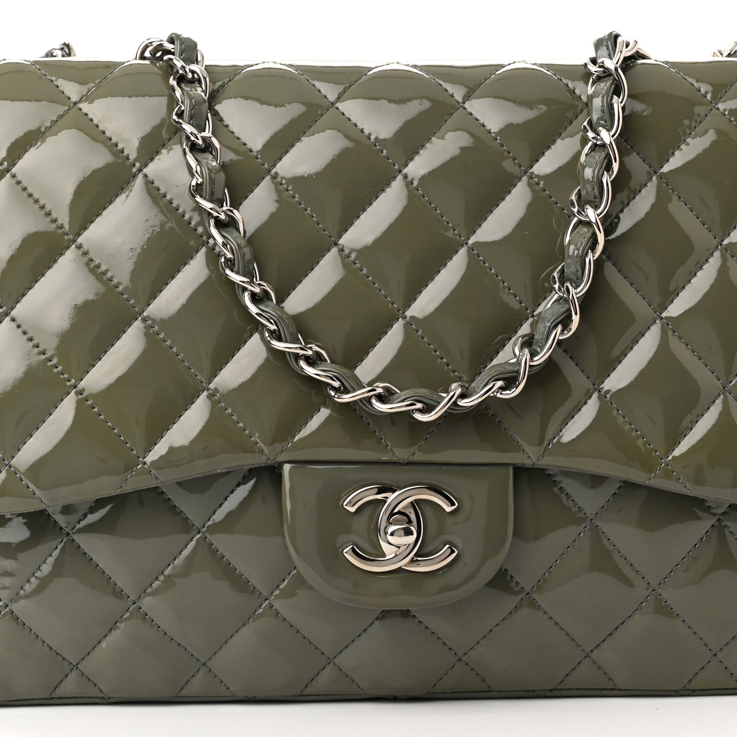 Patent Quilted Jumbo Single Flap Grey