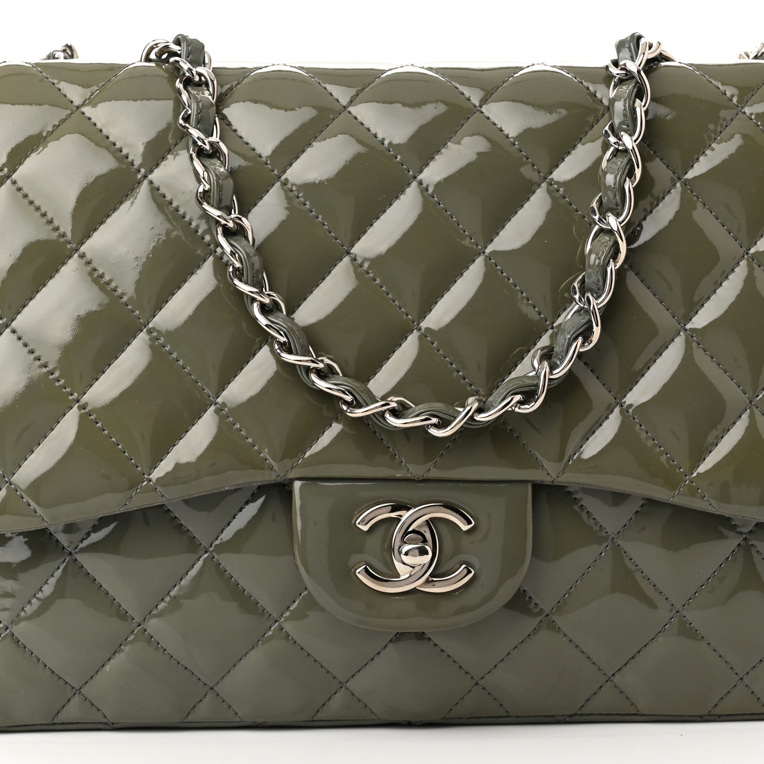 Chanel Patent Quilted Jumbo Single Flap Grey 8 of 15