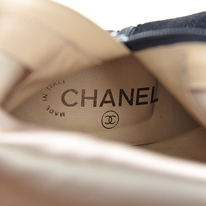 Chanel Suede Grosgrain Pearl CC Cap Toe High Boots 37 Black 9 of 17