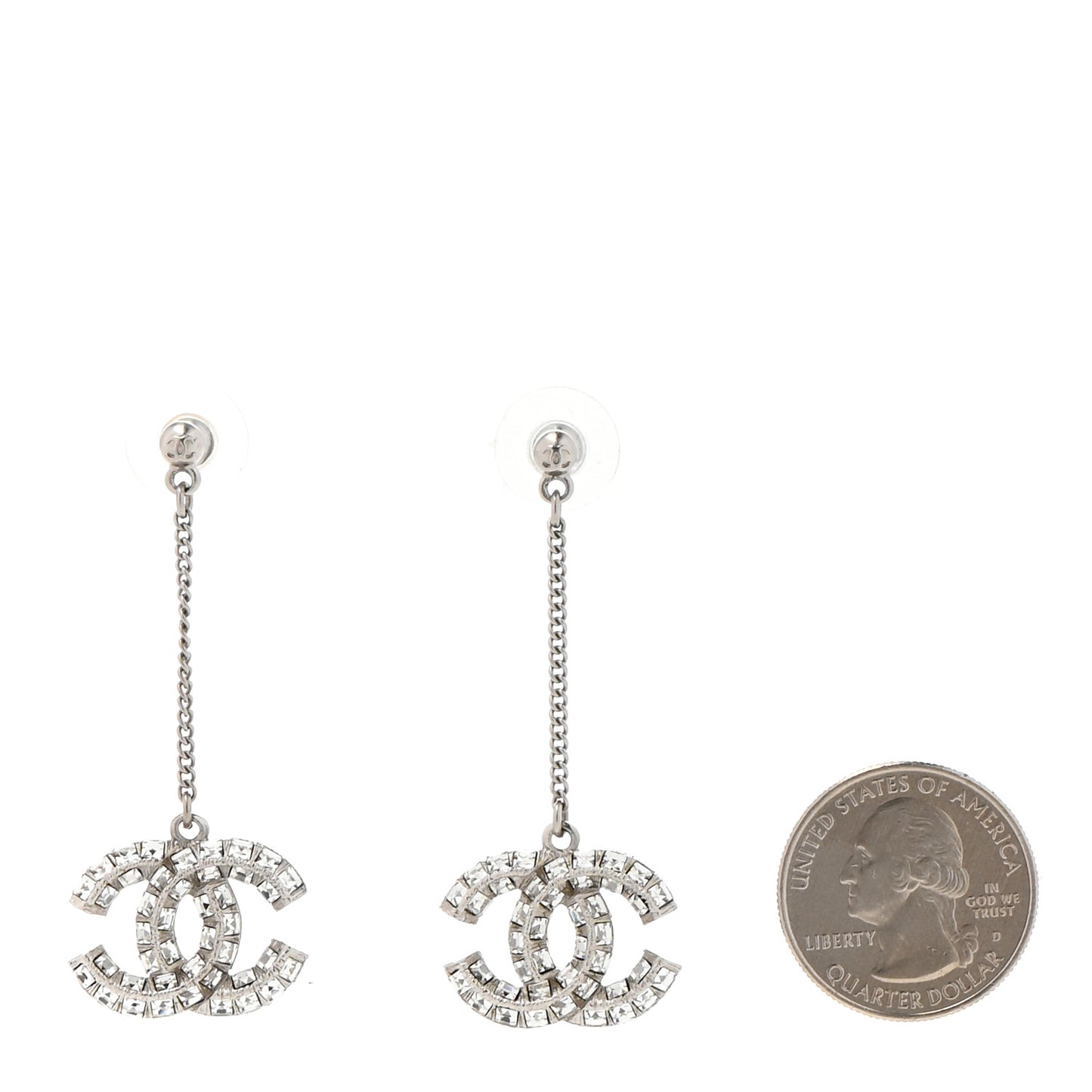 Baguette Crystal CC Drop Earrings Silver