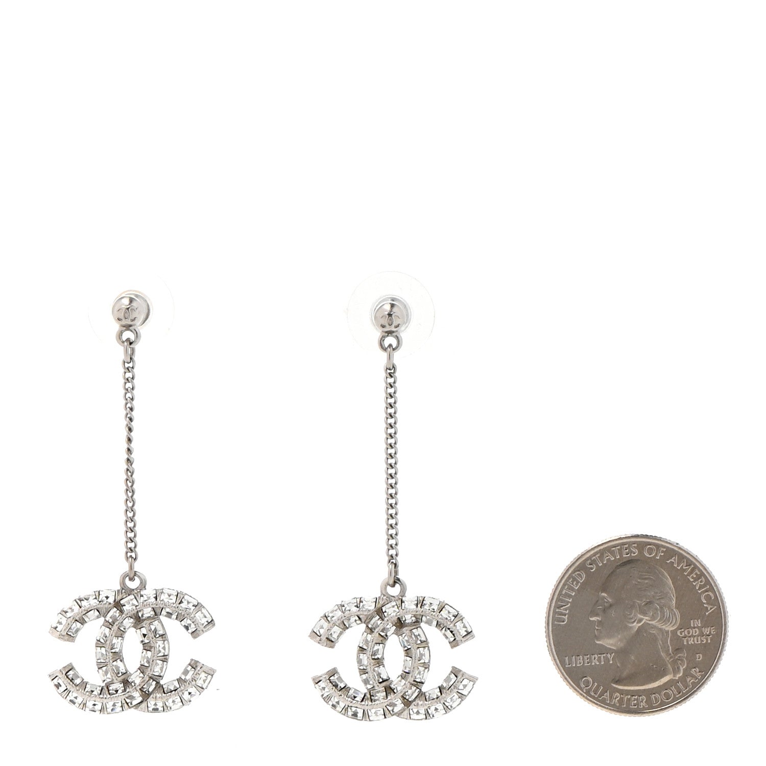 Chanel Baguette Crystal CC Drop Earrings Silver 1 of 4