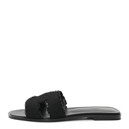 Hermes Toile H Oran Fringe Sandals 41 Black 1 of 10