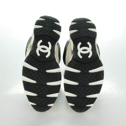 Chanel Suede Calfskin CC Sneakers 39 White Black Gold 5 of 6