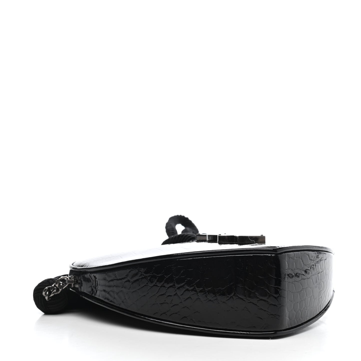 Patent Crocodile Embossed Sac Coeur Heart Shaped Clutch Black