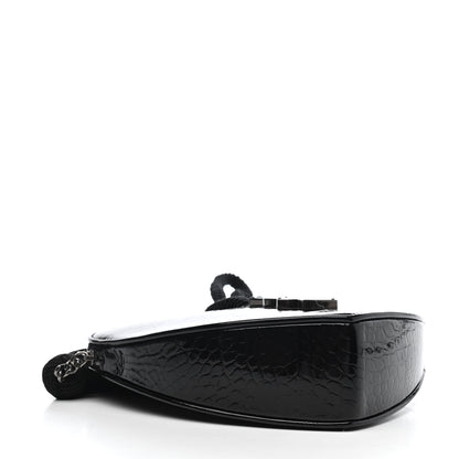 Saint Laurent Patent Crocodile Embossed Sac Coeur Heart Shaped Clutch Black 3 of 4
