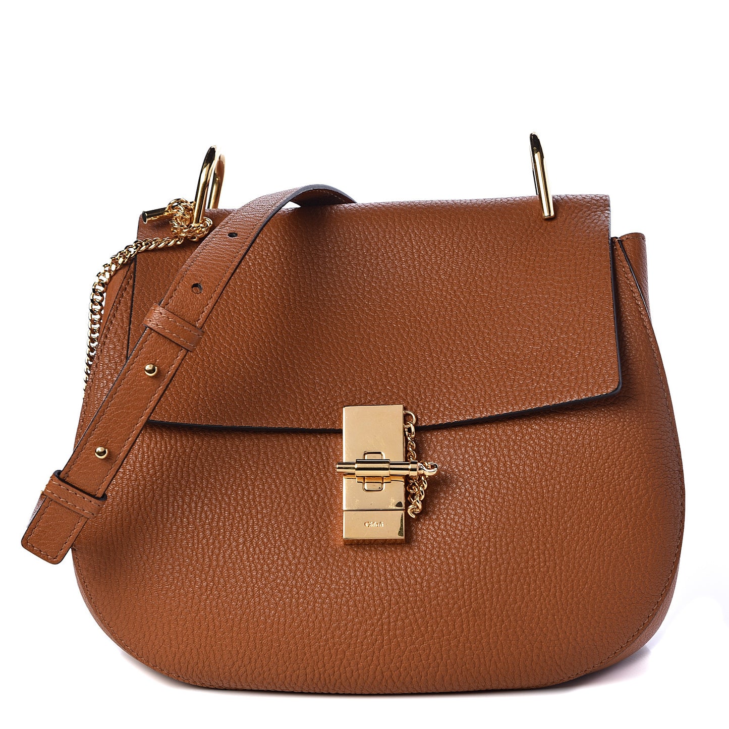 Grained Lambskin Medium Drew Shoulder Bag Caramel