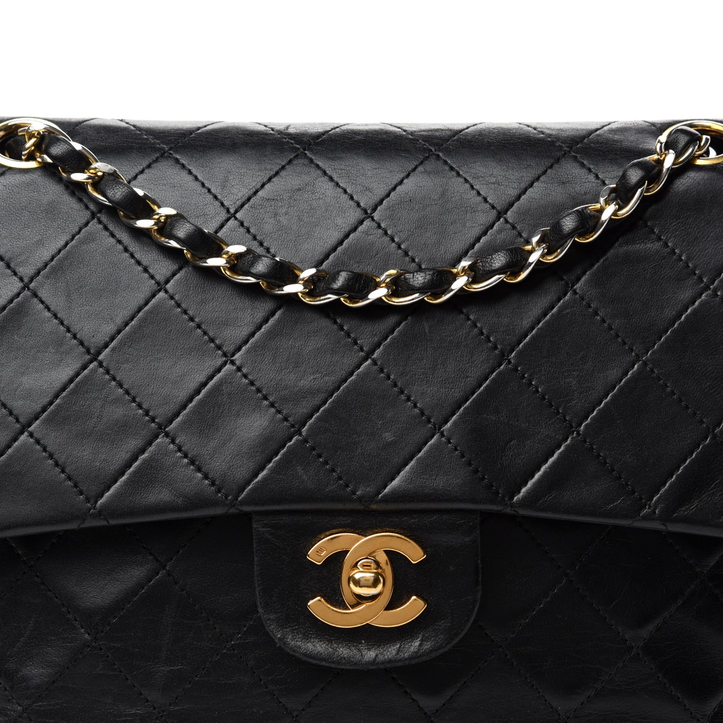 Lambskin Quilted Medium Double Flap Black