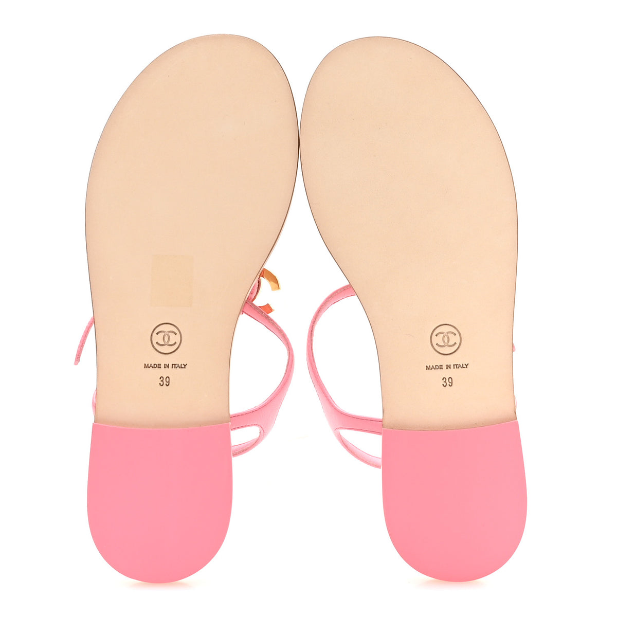 Lambskin CC Thong Sandals 39 Pink