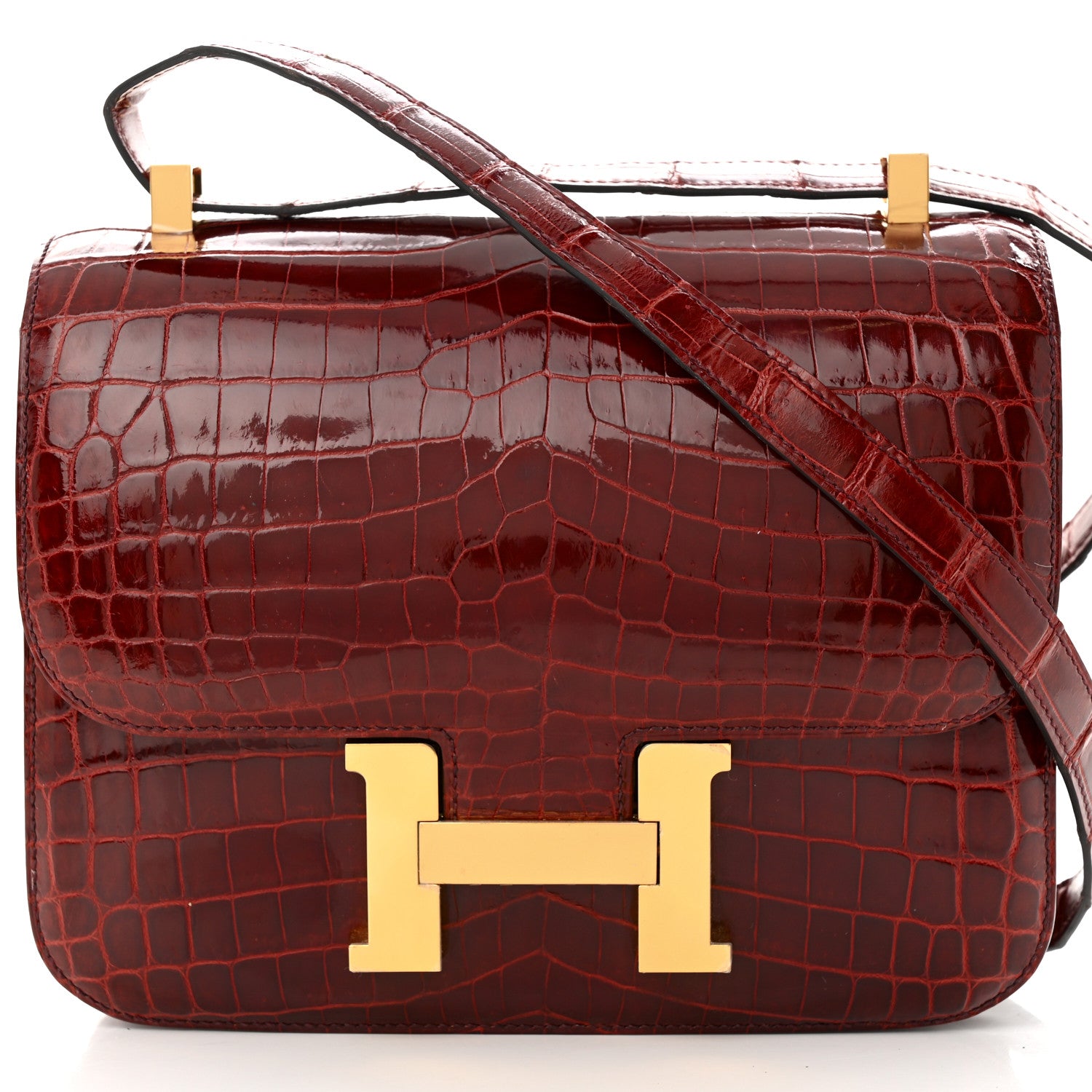 Hermes Shiny Niloticus Crocodile Constance 24 Rouge H 8 of 10