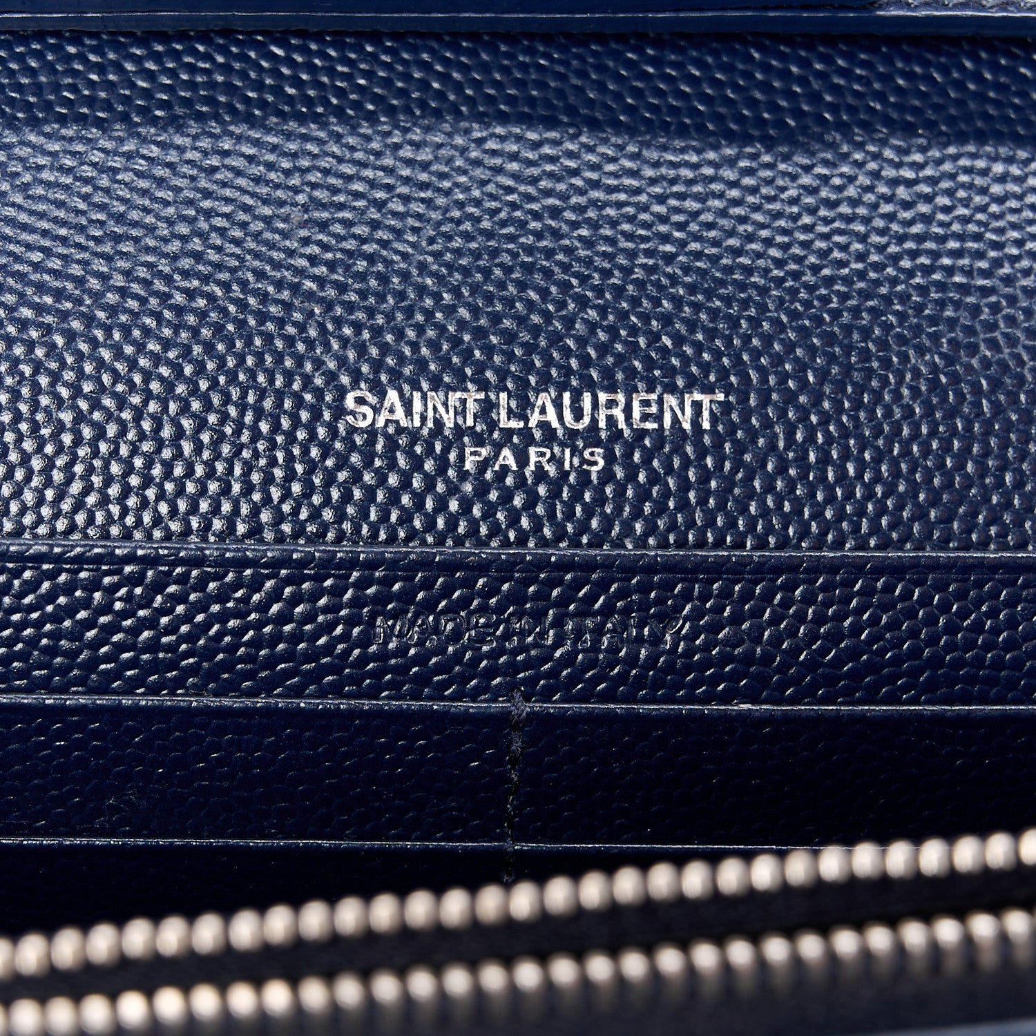 Saint Laurent Grain De Poudre Matelasse Chevron Monogram Chain Wallet Blue Sapphire 7 of 12