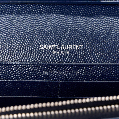 Saint Laurent Grain De Poudre Matelasse Chevron Monogram Chain Wallet Blue Sapphire 7 of 12