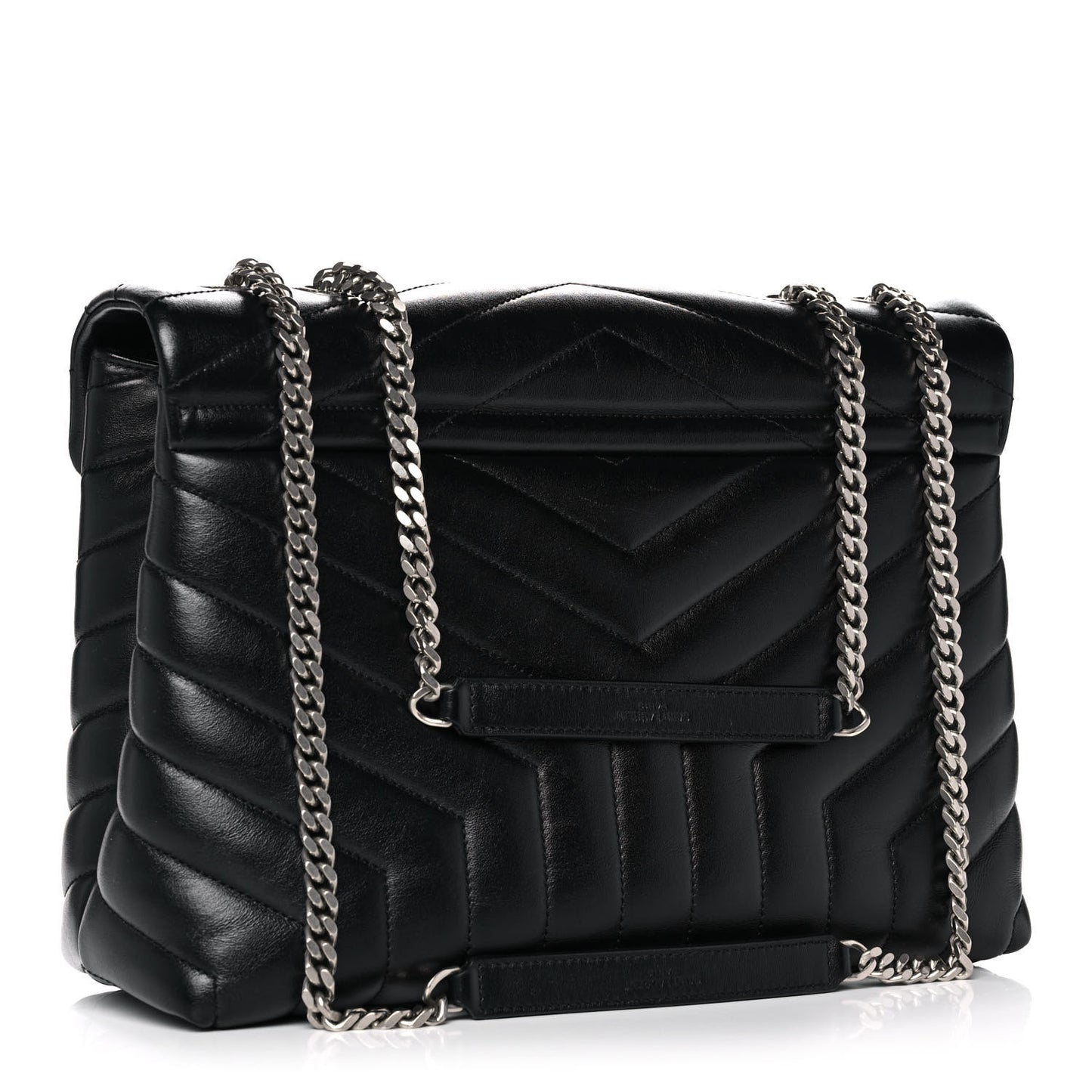 Calfskin Y Quilted Monogram Medium Loulou Chain Satchel Black