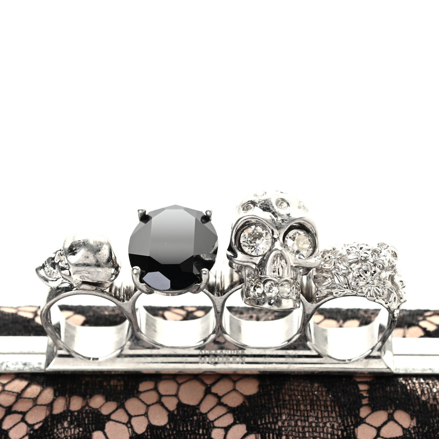 Lace Leopard Knuckle Duster Clutch Black Beige