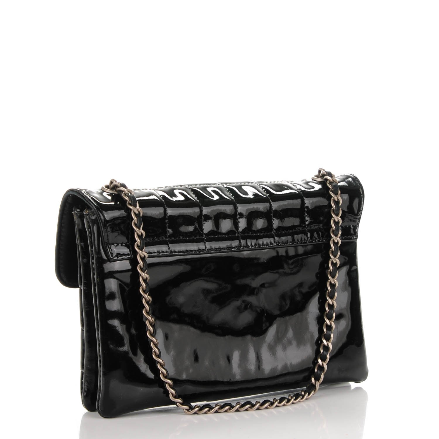 Chanel Patent Square Stitched Keyboard Flap Clutch Black 3 of 9
