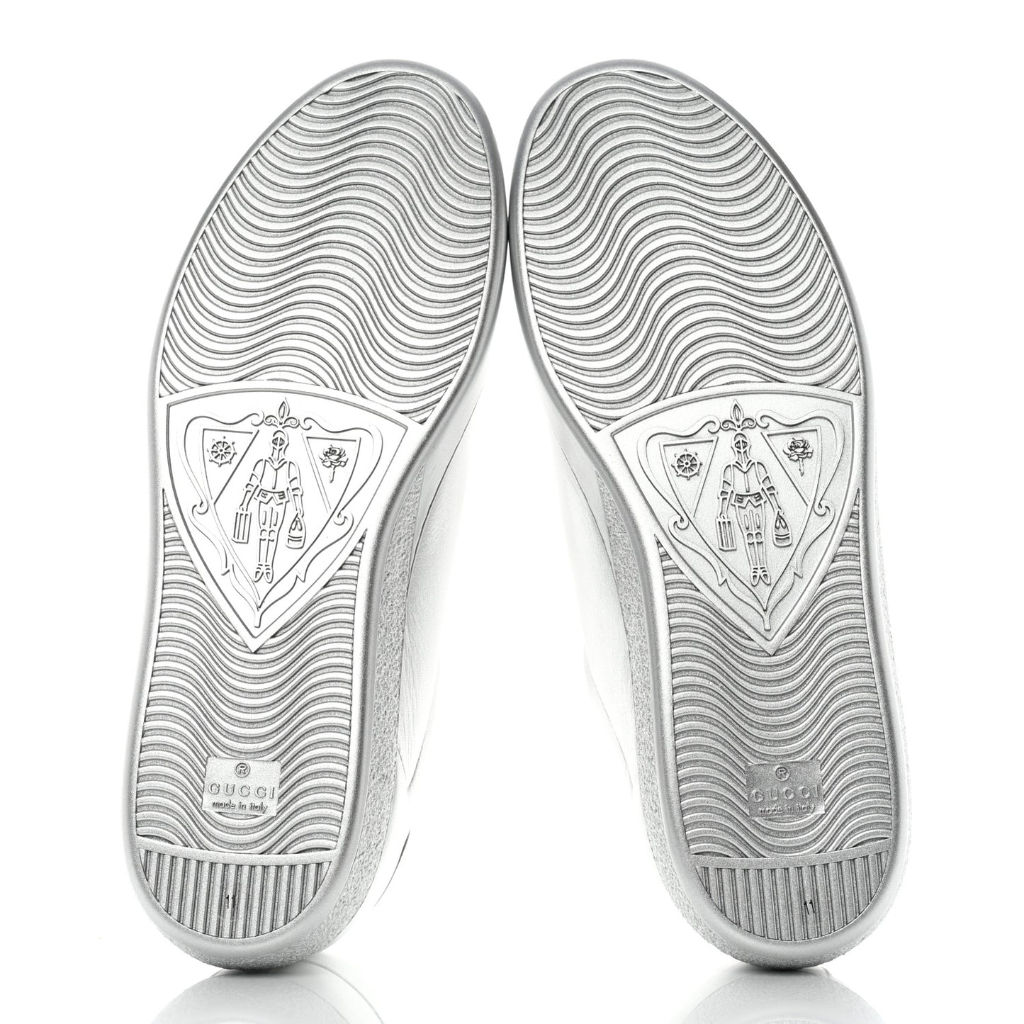 Metallic Nappa Interlocking G Perforated Mens Ace Sneakers 11 Silver
