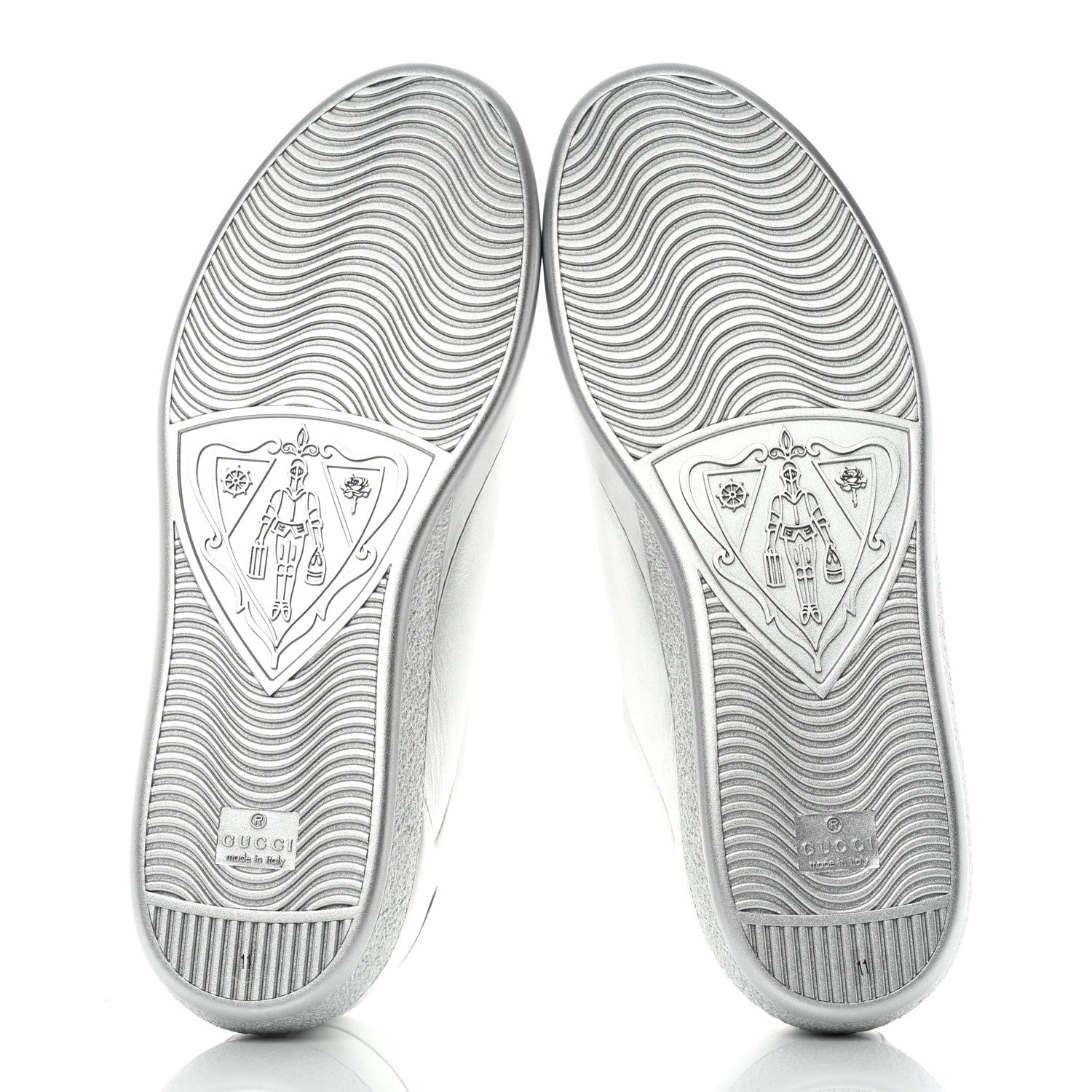 Gucci Metallic Nappa Interlocking G Perforated Mens Ace Sneakers 11 Silver 5 of 9