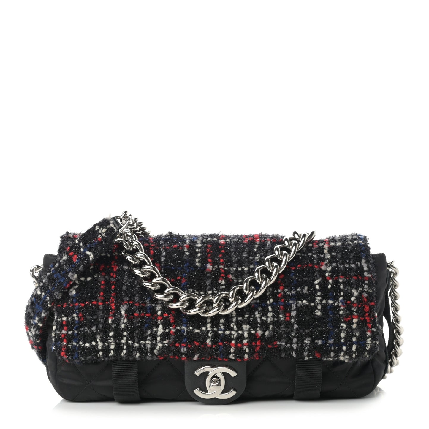 Tweed Nylon Quilted Small Astronaut Essentials Flap Black Red