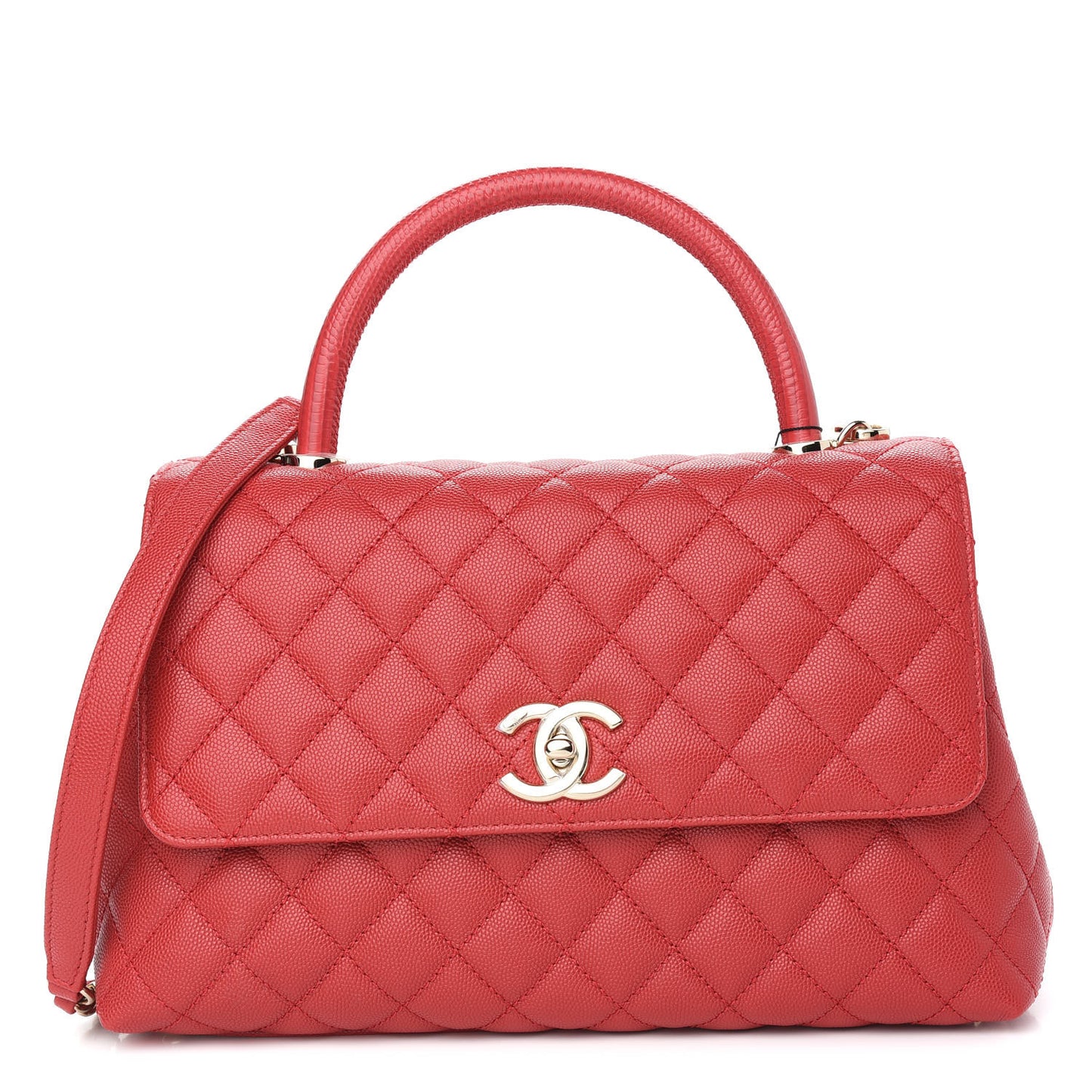 Caviar Quilted Small Coco Handle Flap Red