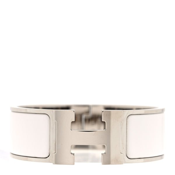 HERMES ホワイト・シルバーバングル Hermes Enamel Wide Clic Clac H Bracelet PM White 1850600