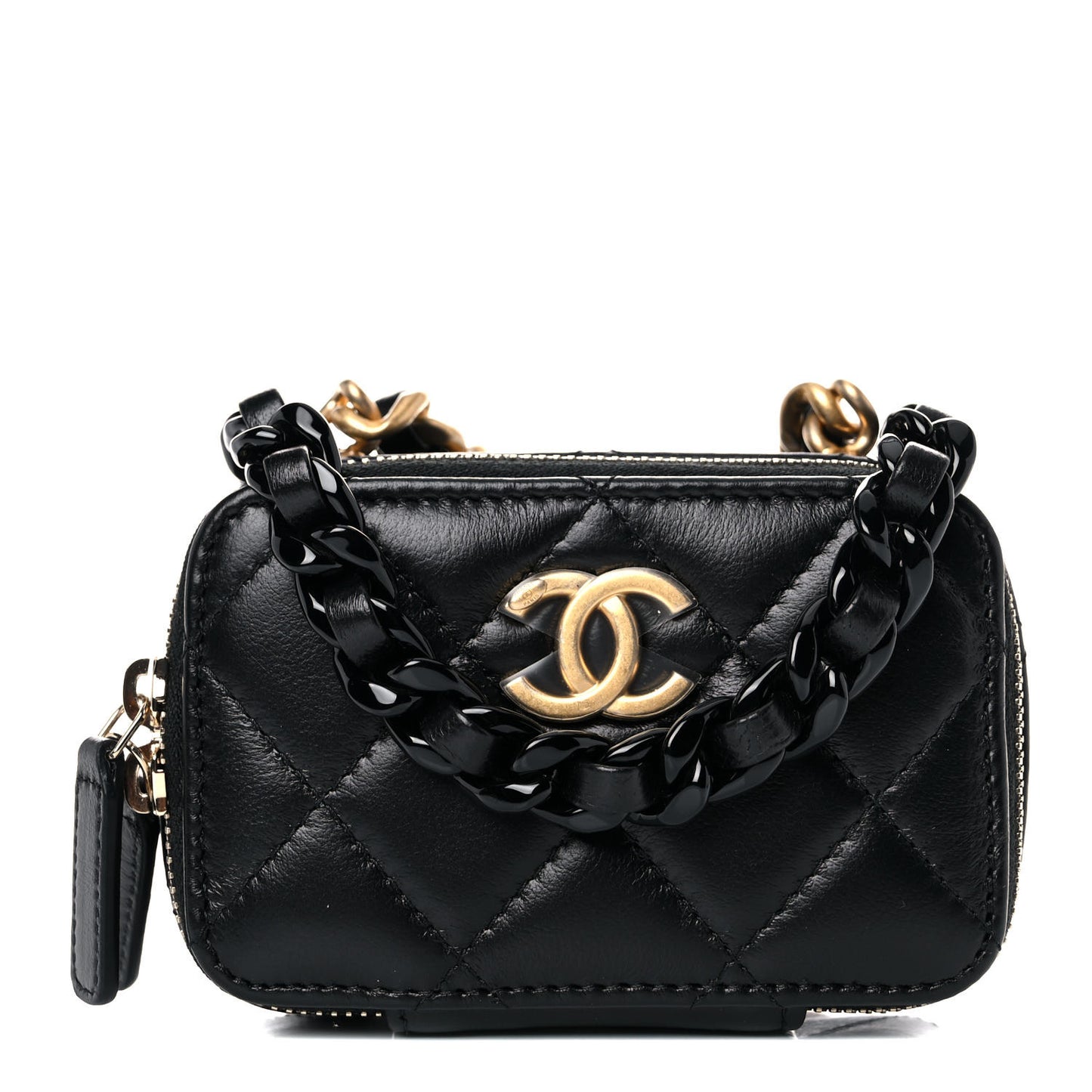 Lambskin Quilted Mini Lacquered Chain Clutch Black