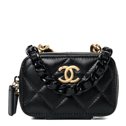 Chanel Lambskin Quilted Mini Lacquered Chain Clutch Black 1 of 10