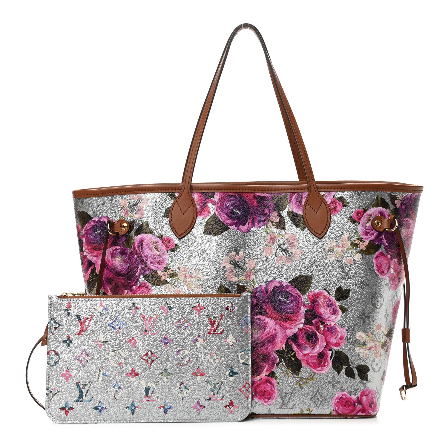 Louis Vuitton Metallic Monogram LV Garden Neverfull MM Silver 1 of 11