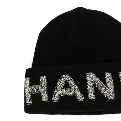 Chanel Cashmere Logo Beanie Hat Black Light Grey 5 of 9