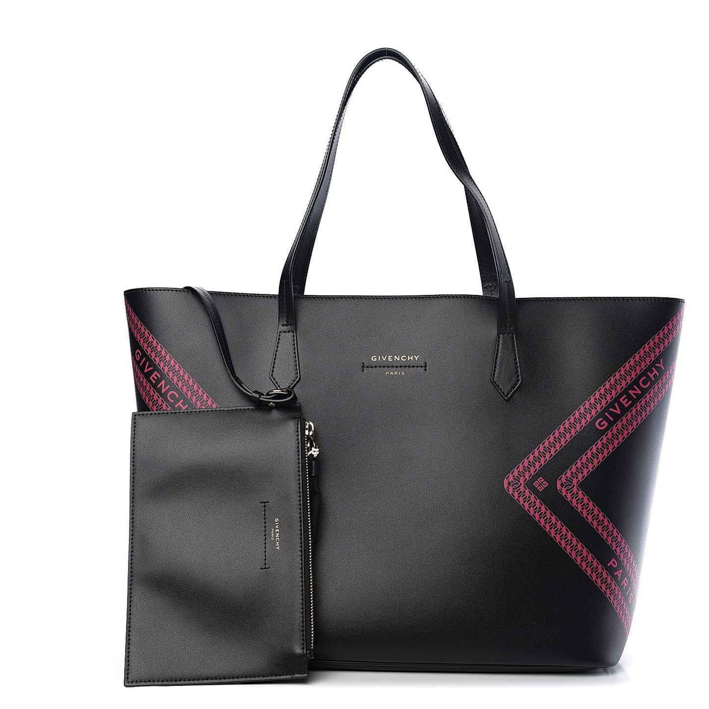 Smooth Calfskin Logo Chain Wing Shopper Tote Black Pink