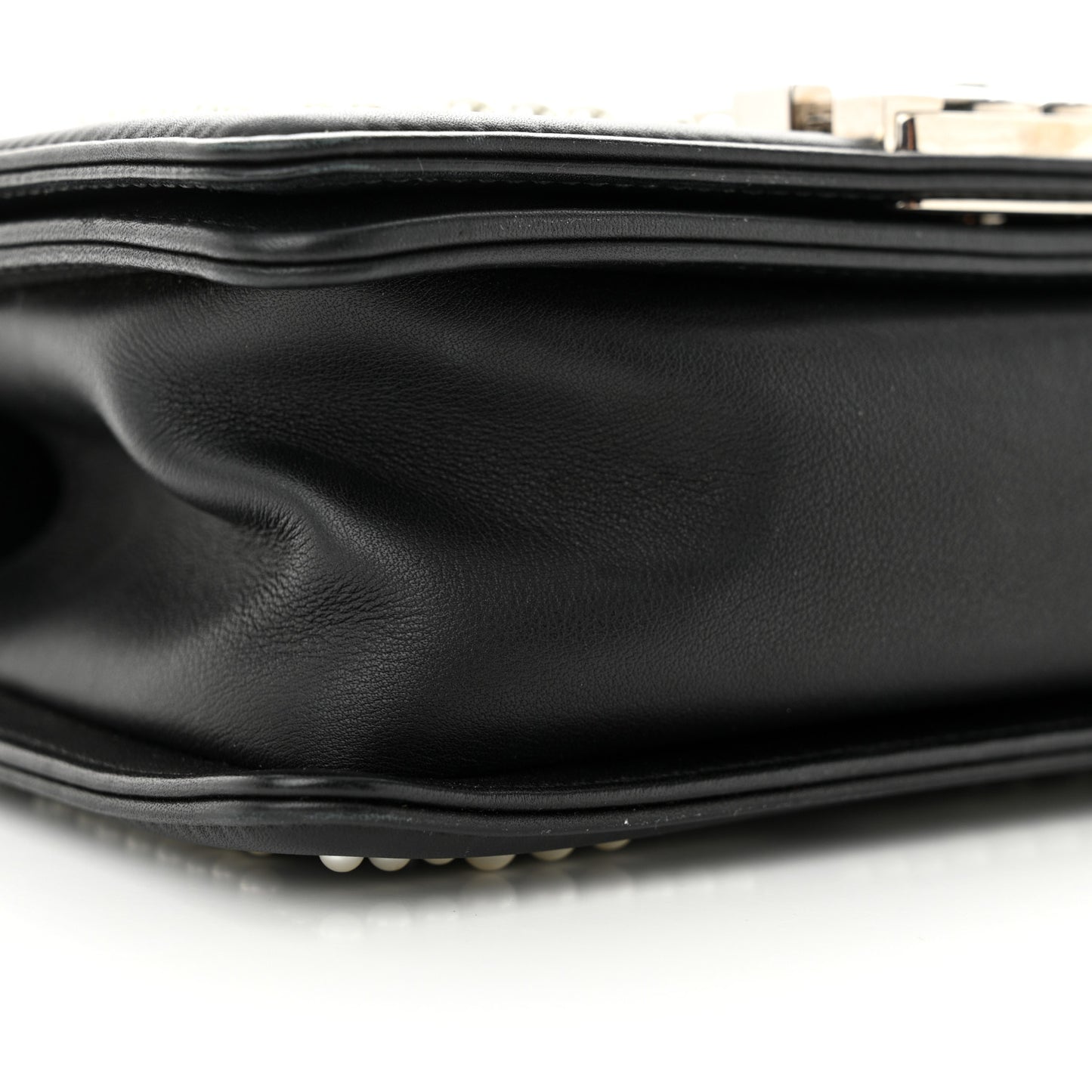 Calfskin Pearl Chevron Small Boy Flap Black