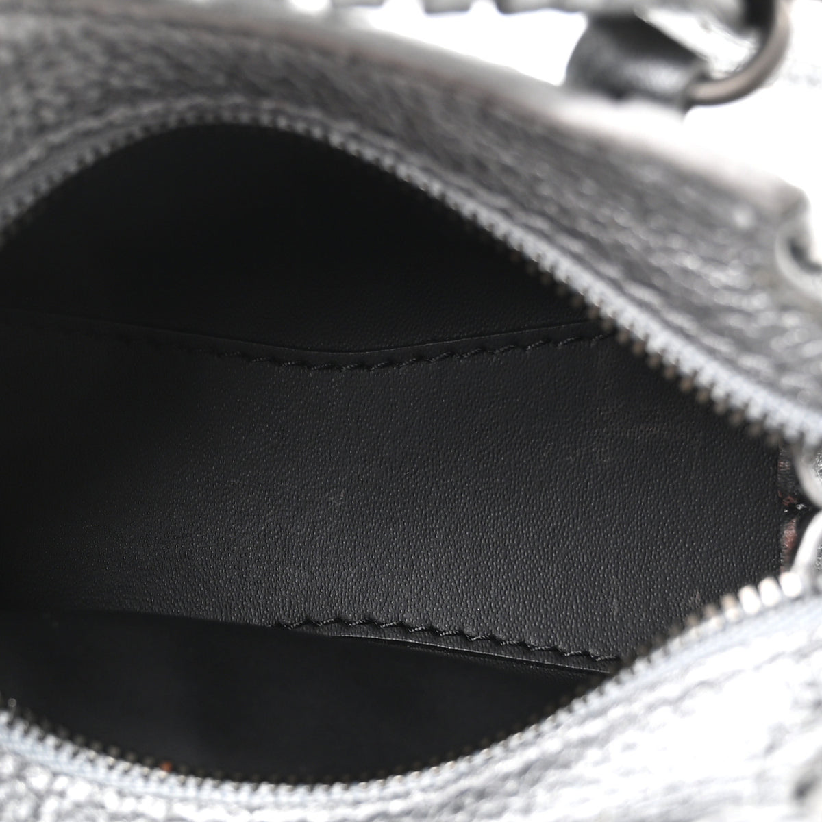 Metallic Grained Calfskin Neo Classic Hardware Super Nano City Crossbody Silver
