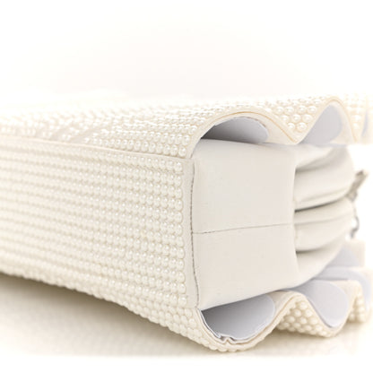 Judith Leiber Satin Pearl Embellished Origami Fan Clutch White 9 of 9