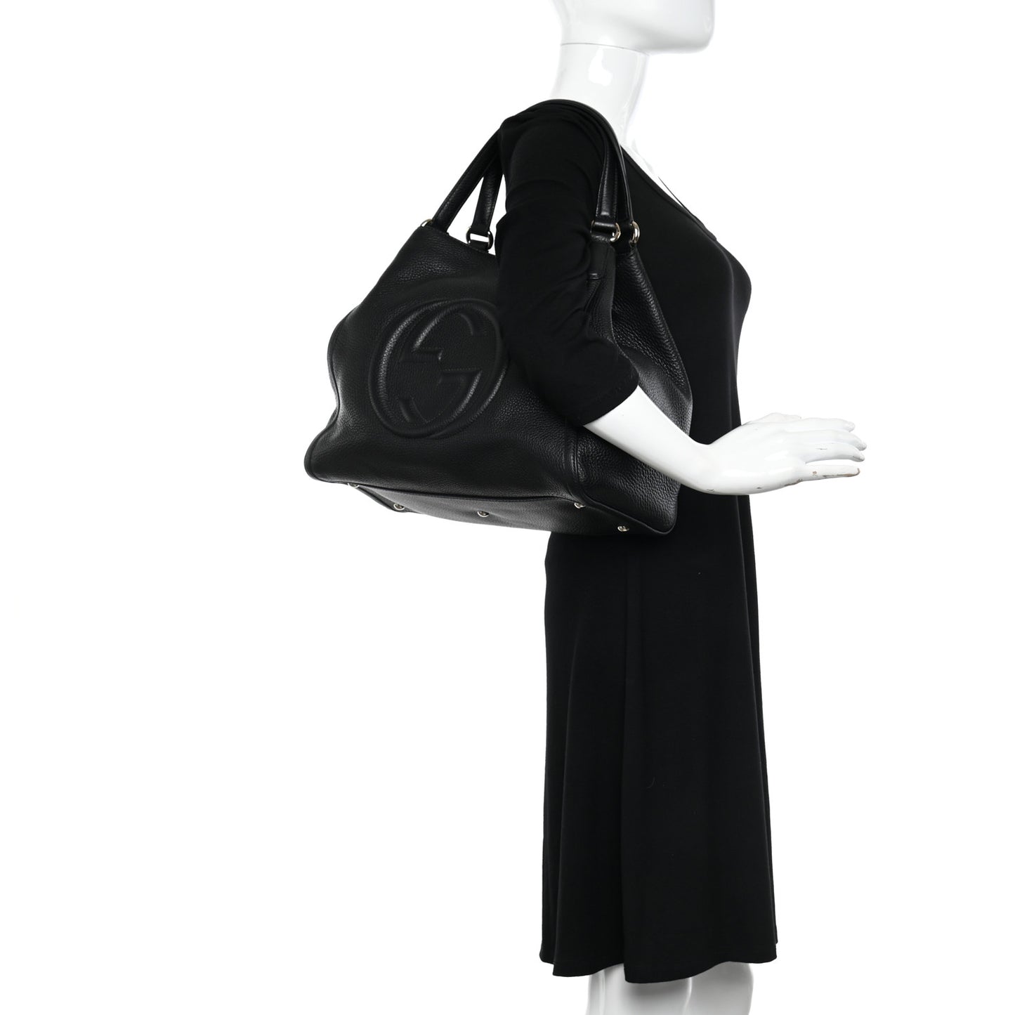 Pebbled Calfskin Medium Soho Shoulder Bag Black