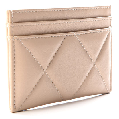 Chanel Shiny Goatskin Quilted Chanel 19 Card Holder Beige 2 of 11