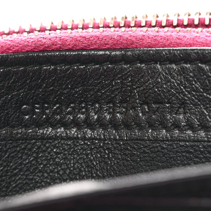 Saint Laurent Metallic Crackled Calfskin Matelasse Chevron Monogram Flap Wallet Fuchsia 7 of 13