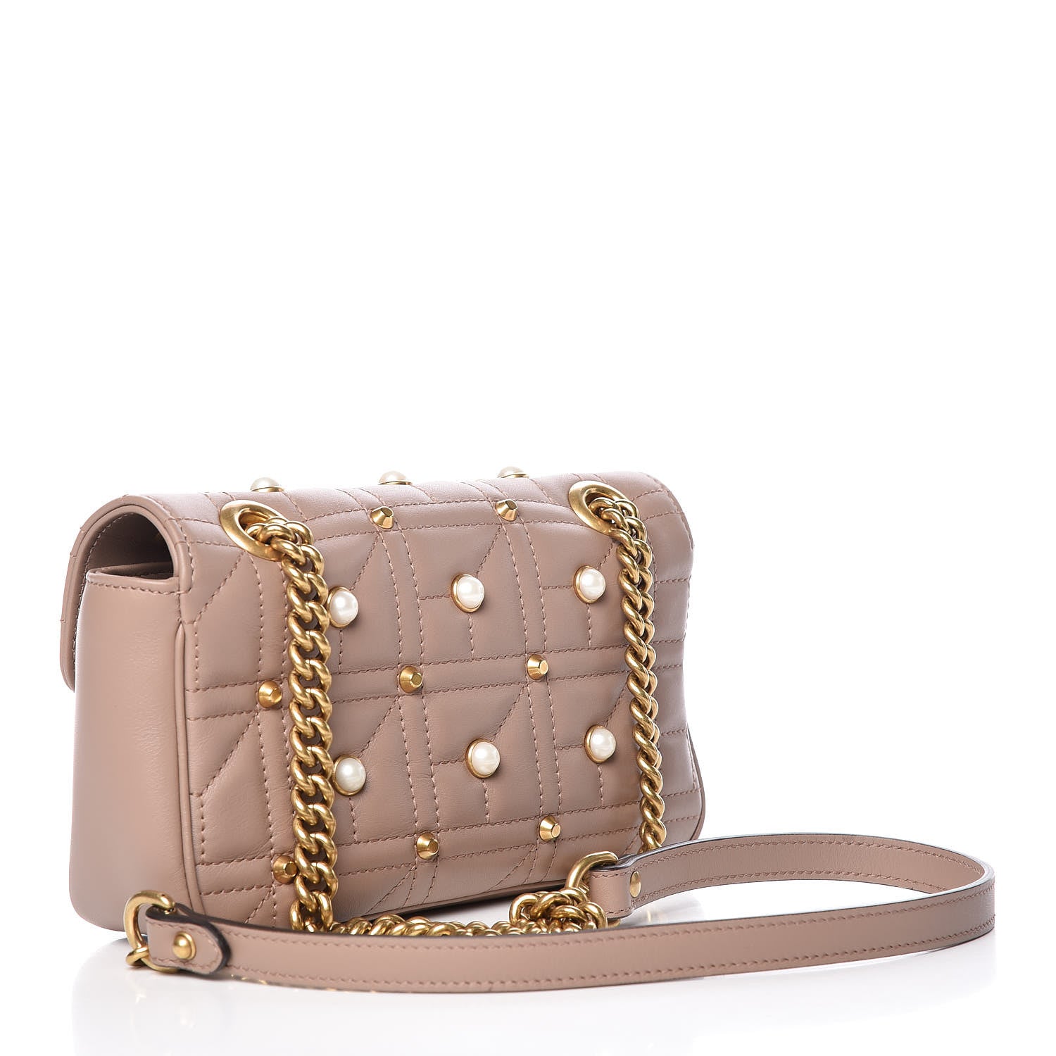 Gucci Calfskin Matelasse Studded Mini Pearly GG Marmont Shoulder Bag Porcelain Rose 3 of 10