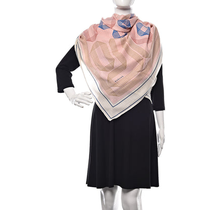 Hermes Cashmere Silk Rubans D'Hermes Shawl 140 Blanc Rose Pale Bleu 2 of 5