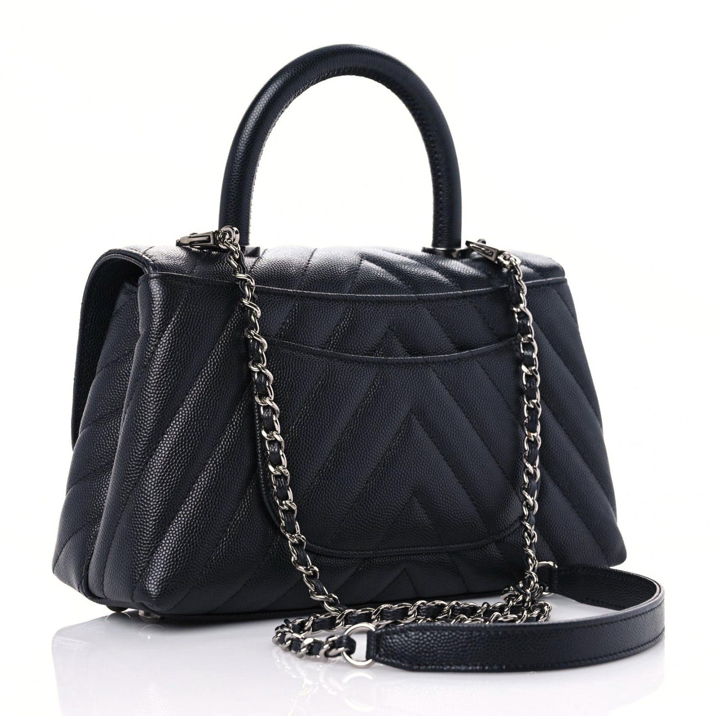 Caviar Chevron Quilted Mini Coco Handle Flap Black