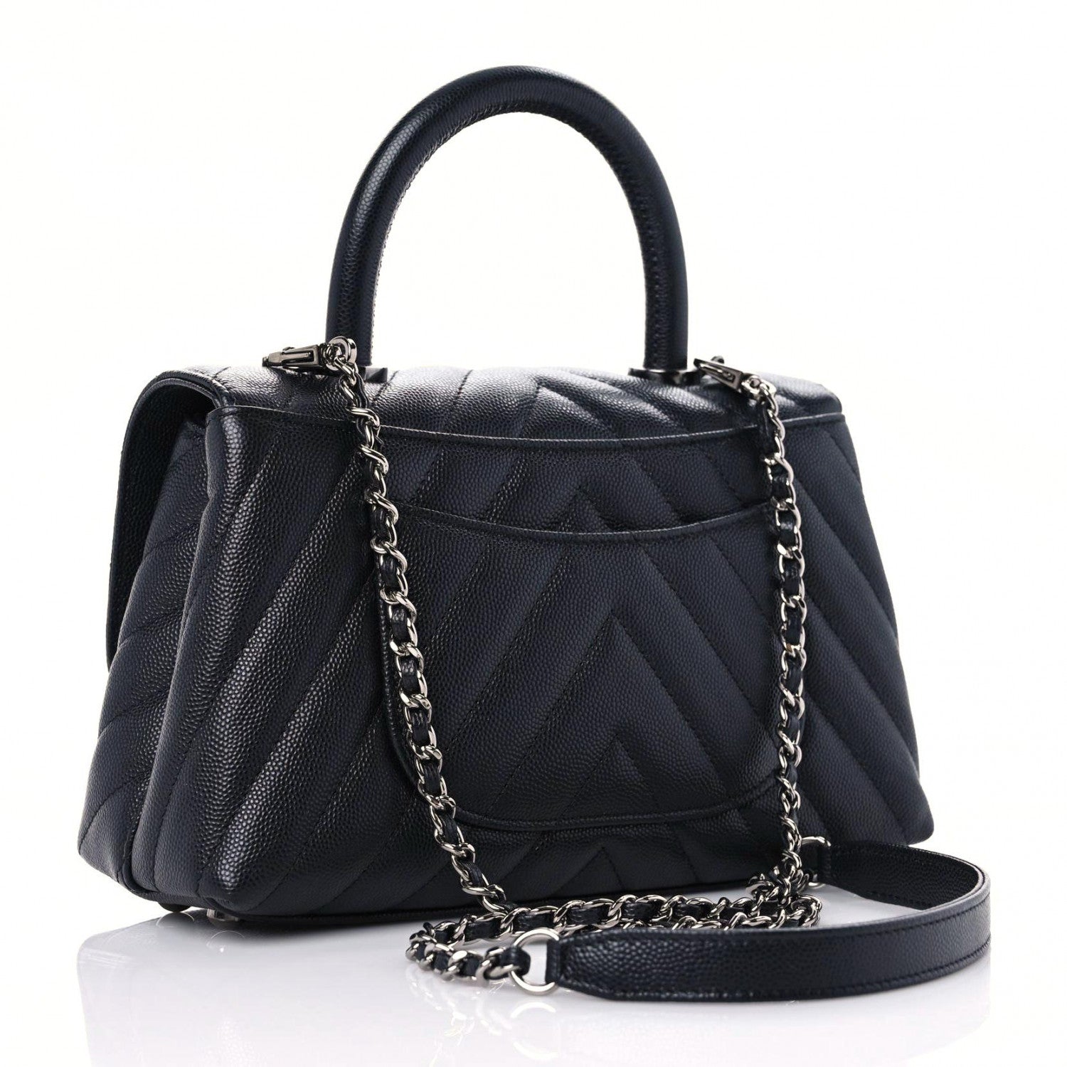 Chanel Caviar Chevron Quilted Mini Coco Handle Flap Black 2 of 9