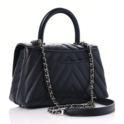 Chanel Caviar Chevron Quilted Mini Coco Handle Flap Black 2 of 9