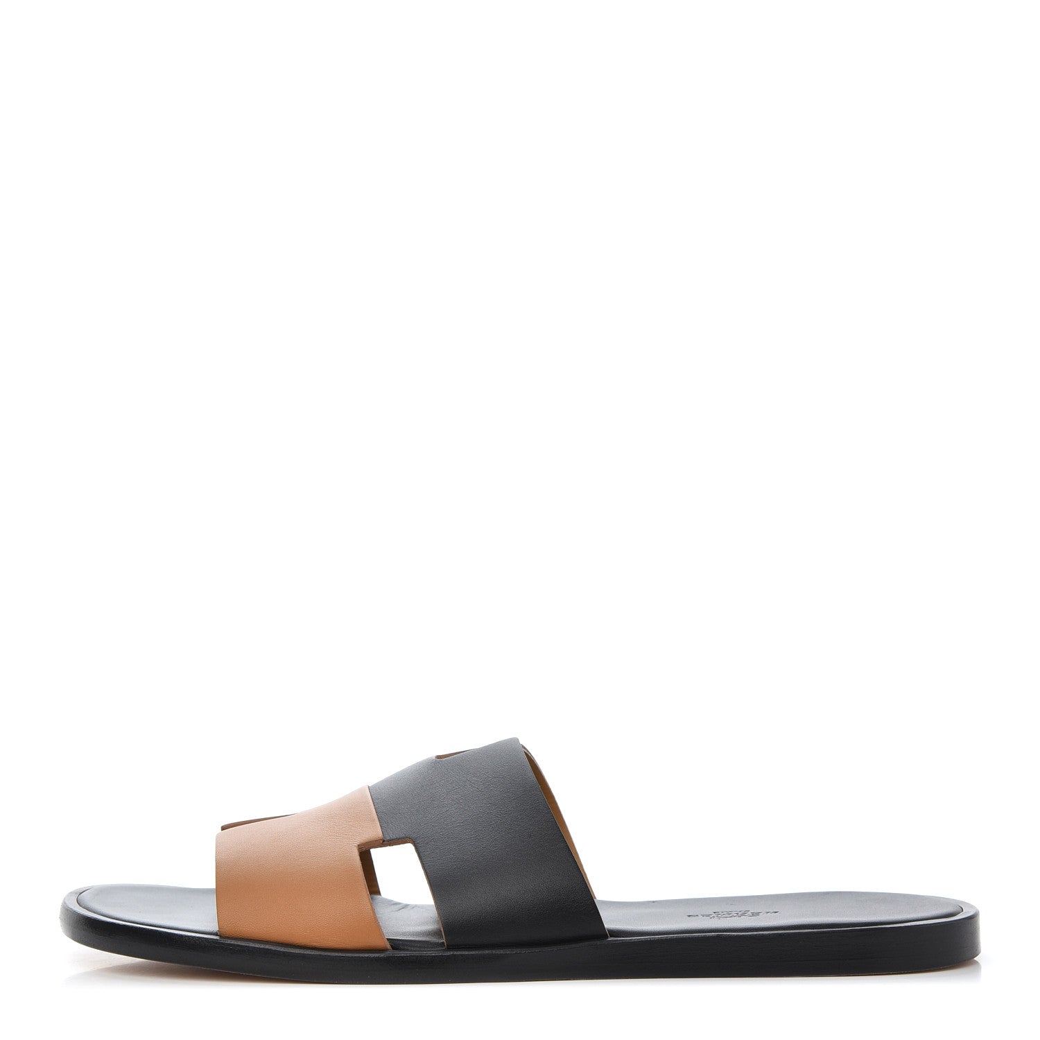 Hermes Calfskin Mens Izmir Sandals 43.5 Black Naturel 1 of 11