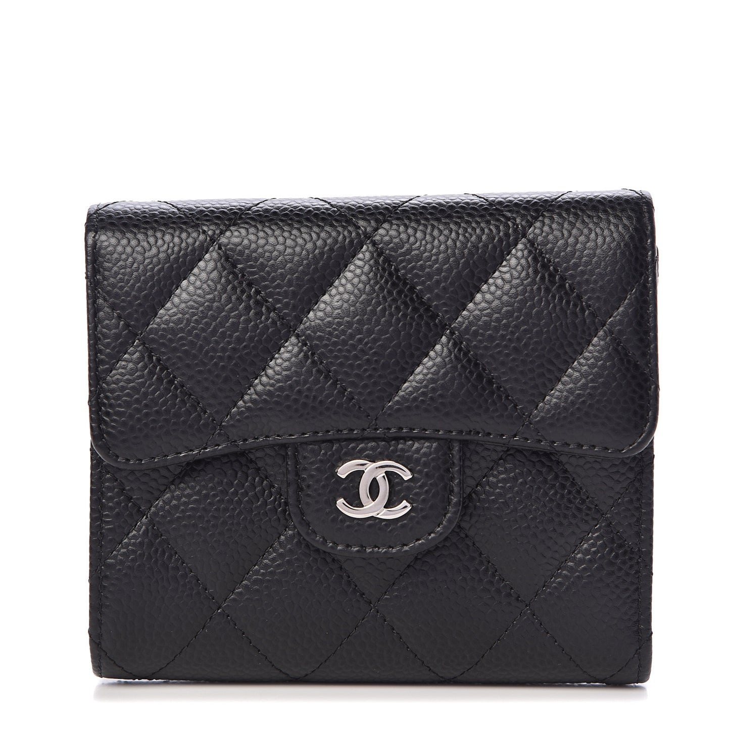 Caviar Quilted Compact Flap Wallet Black