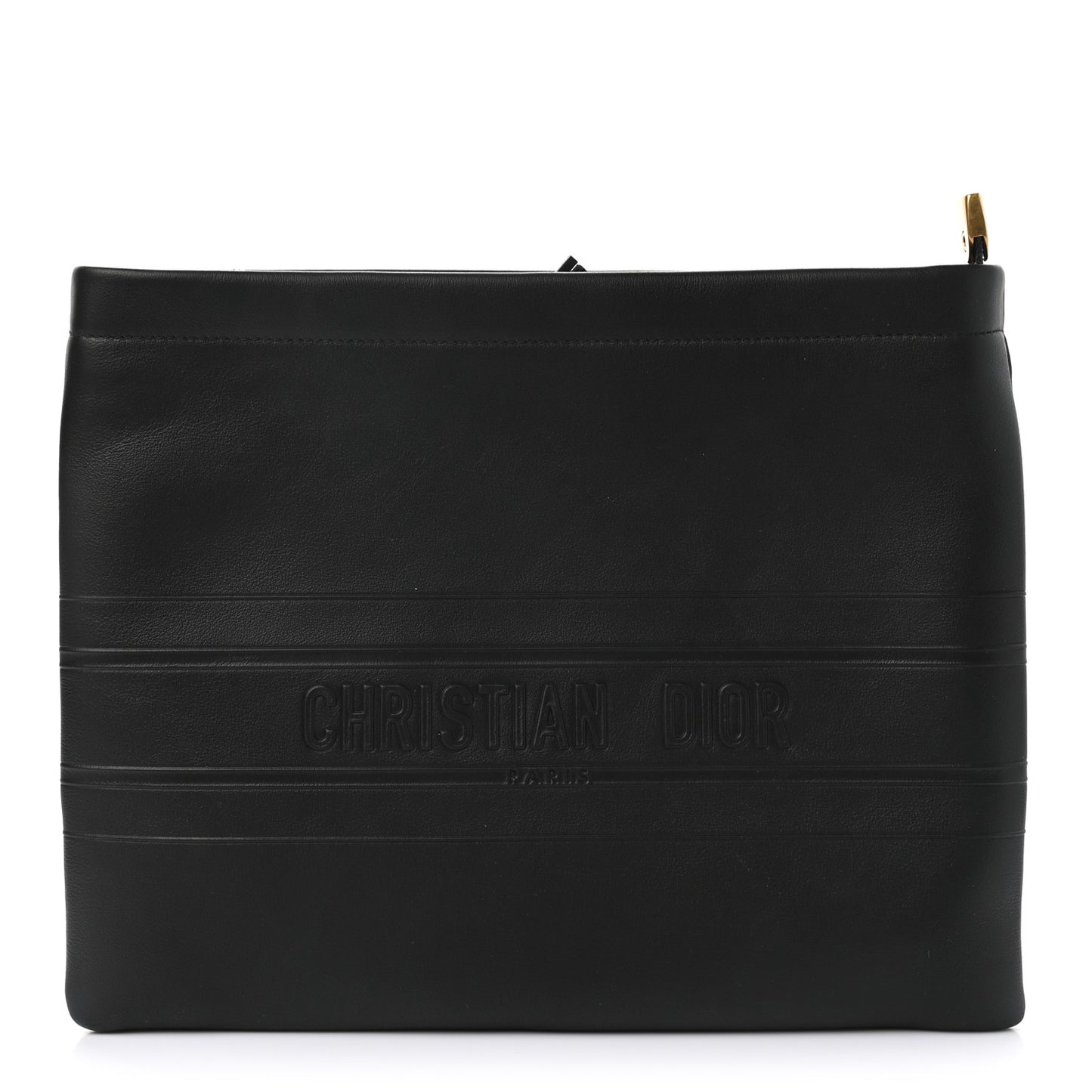 Calfskin Embossed Logo Zip Clutch Black