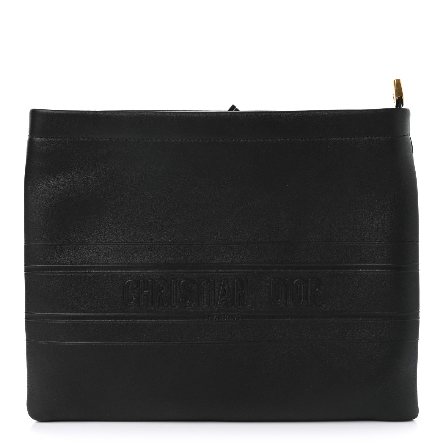 Christian Dior Calfskin Embossed Logo Zip Clutch Black 1 of 7