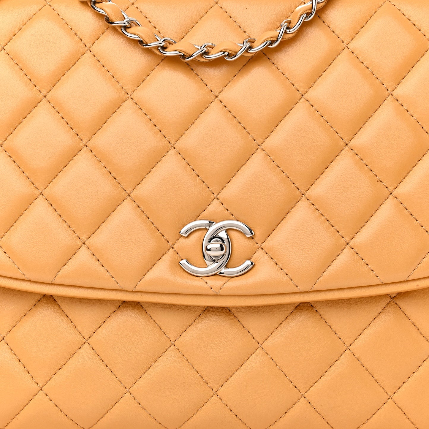 Lambskin Quilted Pagode Piping Flap Dark Yellow