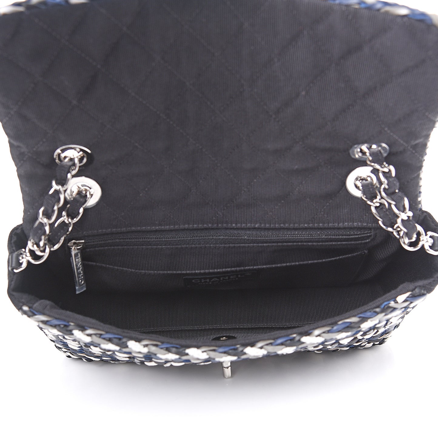 Lambskin Calfskin Woven Leather Craft Flap Navy White Black